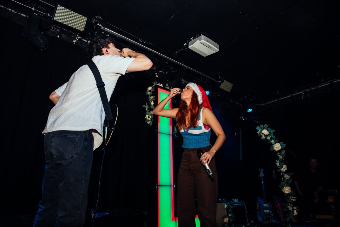 L Devine and Abbie Ozard celebrate the most wonderful time of the year at the Dork's Night Out Christmas Party